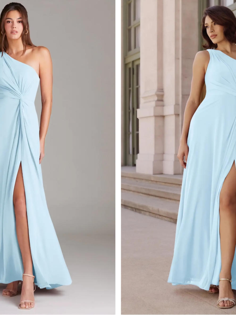 Azazie One-Shoulder Pastel Blue Gown